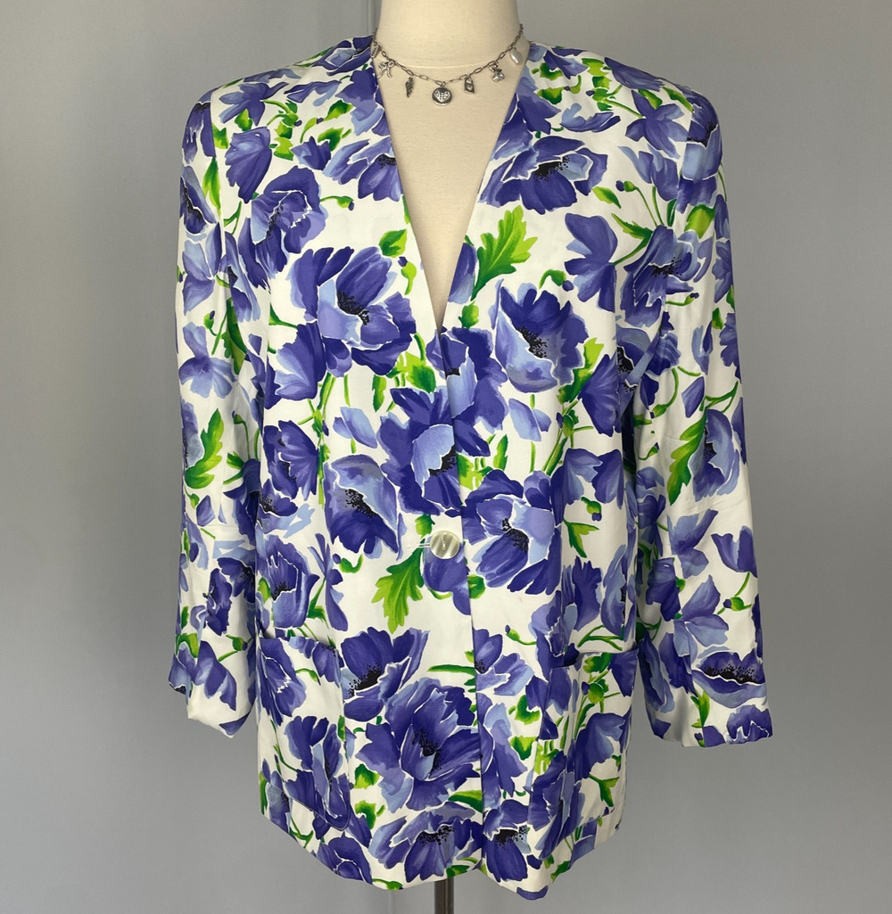 Vintage Orvis Blazer Jacket Plus Size 20 White Purple Floral Spring Romantic
